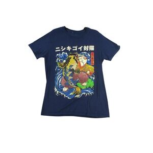 Threadless Kids Samurai Cat vs Koi Fish‎ Graphic T-Shirt Navy Blue Small S